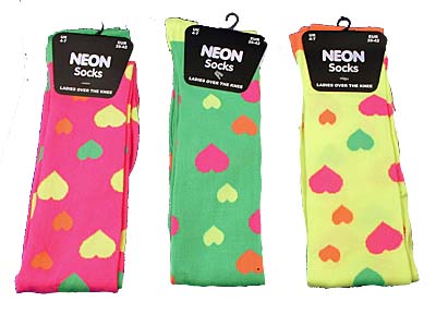 Neon Overknee Socks Hearts 79p per pair