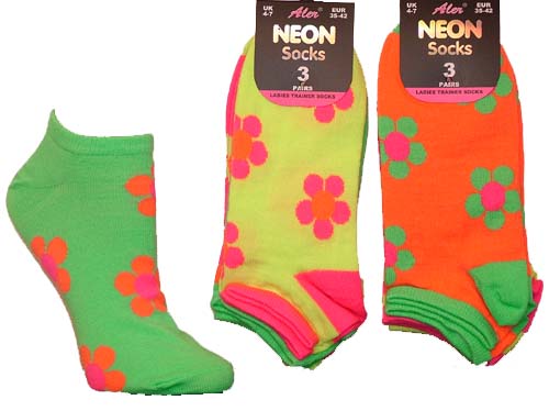 Ladies Neon Trainer Socks Daisy