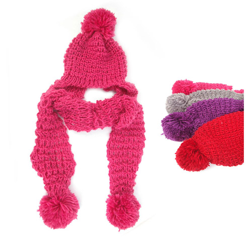 Ladies Chunky Knit Scarf with Hat BLACK
