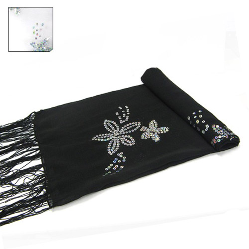 Ladies Plain Scarf With Flower Sequins