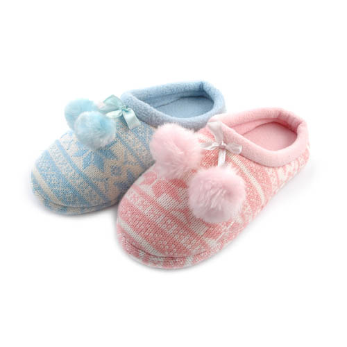 Fairisle Print Slippers with Pom Poms