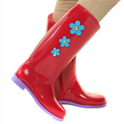 PVC Wellies with Daisy Print Dark Red/Purple