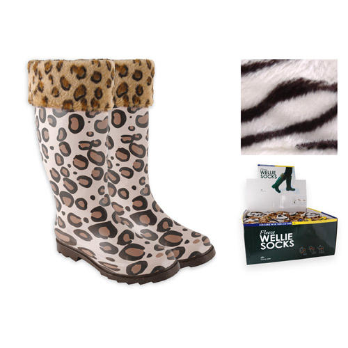 RJM Ladies Fleece Welly Liner Socks (Printed)