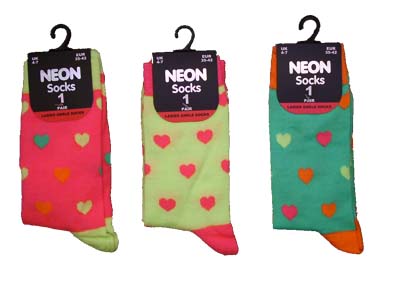 Ladies Neon Heart Ankle Socks 4-7
