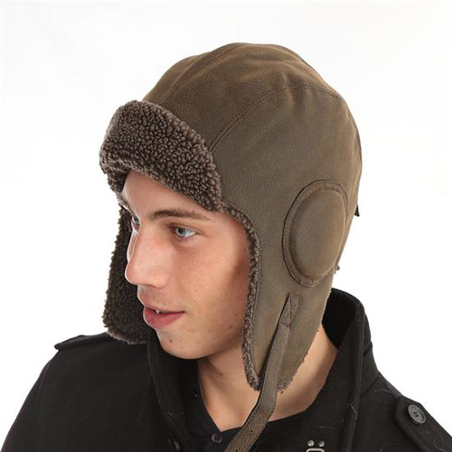 Adult Leather Look Trapper Hat Brown