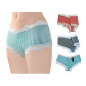 Ladies Stripe Boxer Shorts Lace Trim