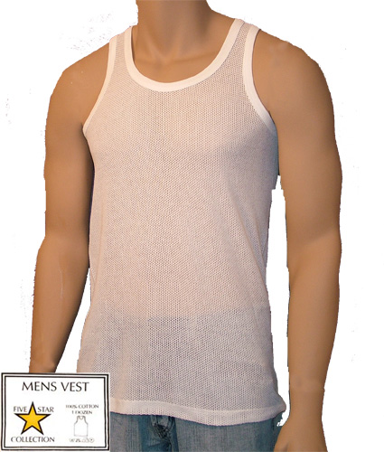 Mens Airtex Mesh Vests 5 star White