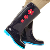 PVC Wellies with Daisy Print Navy/Blue