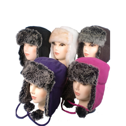Fleece Trapper Hat with Pom Poms