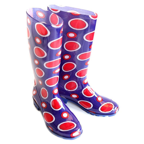 Ladies Red Spot Wellies PVC