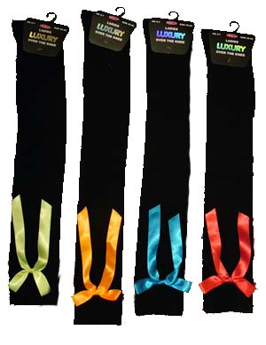 Ladies Black Over knee socks with Neon Bow