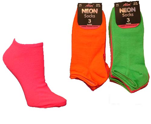 Ladies Neon Plain Trainer Socks 4-7