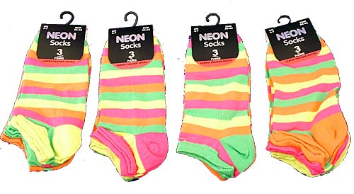 Ladies Stripe Neon Trainer Socks 37p pair