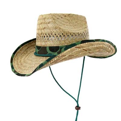 Adult Straw Cowboy Hat with Camo Trim