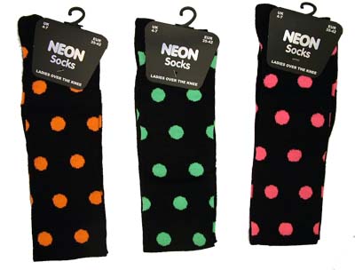 Neon Overknee Socks Black With Neon Dots