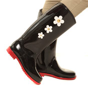 PVC Wellies with Daisy Black/Red