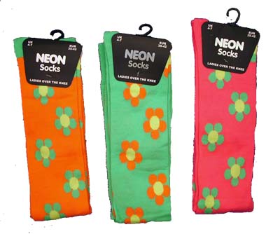 Neon Overknee Socks Flowers 4-7