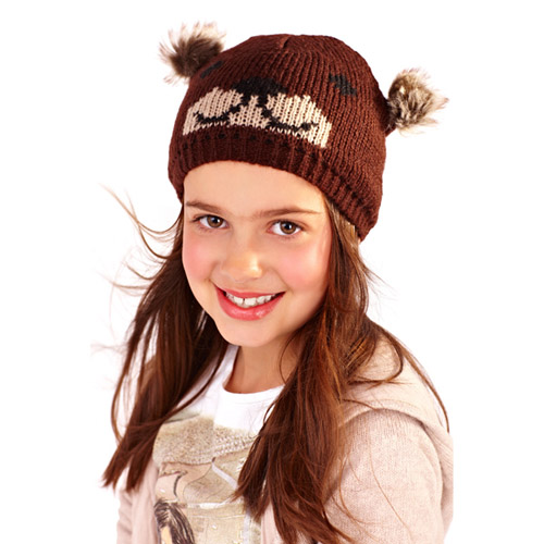 Girls Animal Beanie Hat with Pom Poms