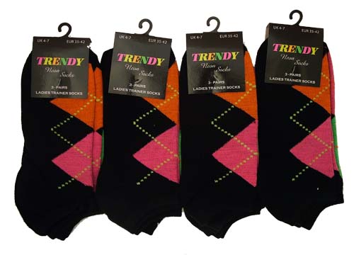 Neon Argyle Trainer Socks