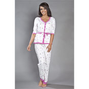 Ladies Pyjamas Short Sleeve Long Leg with Tie