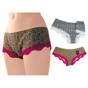 Ladies Animal Print Bikini Briefs Lace Trim
