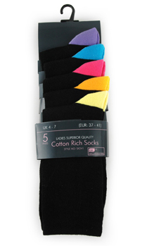 Ladies Ankle Socks Coloured Heel 4-7