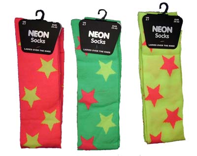 Neon Overknee Socks Stars 4-7