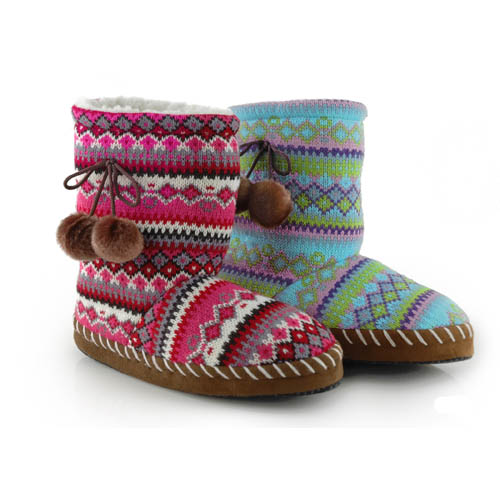 Ladies Boot Slippers Jacquard