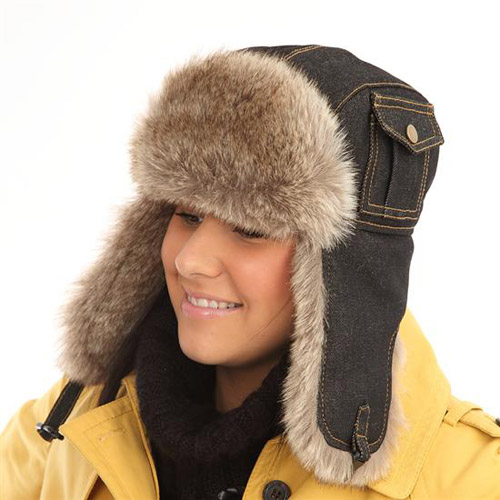 Adult Denim Trapper Hat With Pocket
