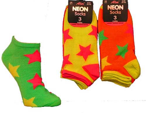 Neon Trainer Socks Stars