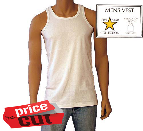 Mens Interlock White Vests 5 star