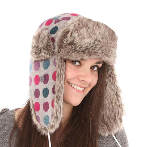Ladies Spotty Trapper Hat with Fake Fur