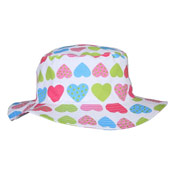 Girls Bush Hat White with Hearts