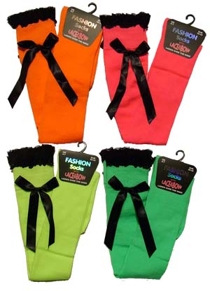 Neon Overknee Socks Black With Neon Lace