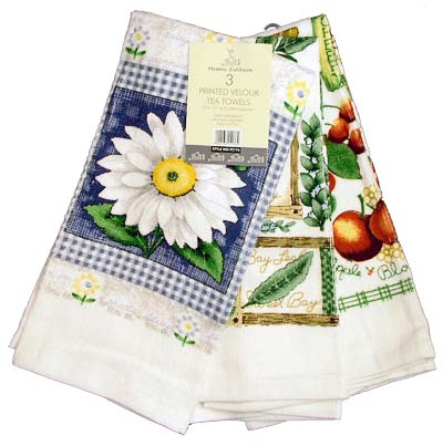 3 Pack Tea Towels Mixed designs 37p each