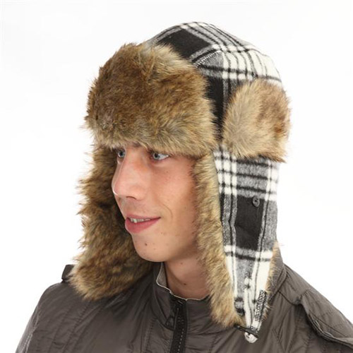 Adult Checked Trapper with Fake Fur Lining