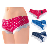 Ladies Spotty Bikini with Buttons Lace Trim