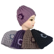 Chunky Knit Beanie Hat with Flower