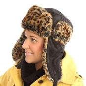 Ladies Trapper Hat with Leopard Print Fake Fur
