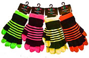2 in 1 Neon Magic gloves with stripe