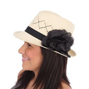 Ladies Straw Hat with Black Corsage