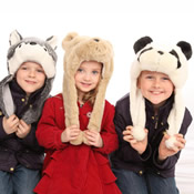 Childrens Animal Hat with Pom Poms