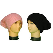 Adult Slouch Ribbed Beanie With Pom Poms