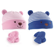 Babies Hat & Mitten Animal Fleece Set