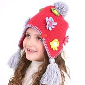 Girls Fleece Lined Peru Hat with Flowers