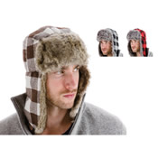 Checked Trapper with Faux Fur