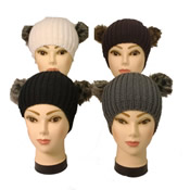 Twin Faux Fur Pom Pom Beanie Hat