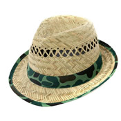 Straw Trilby Hats with Camo Trim