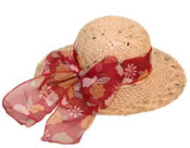 Ladies Straw Hat with Scarf